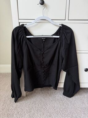 Madewell Black Button-Front Peasant Blouse